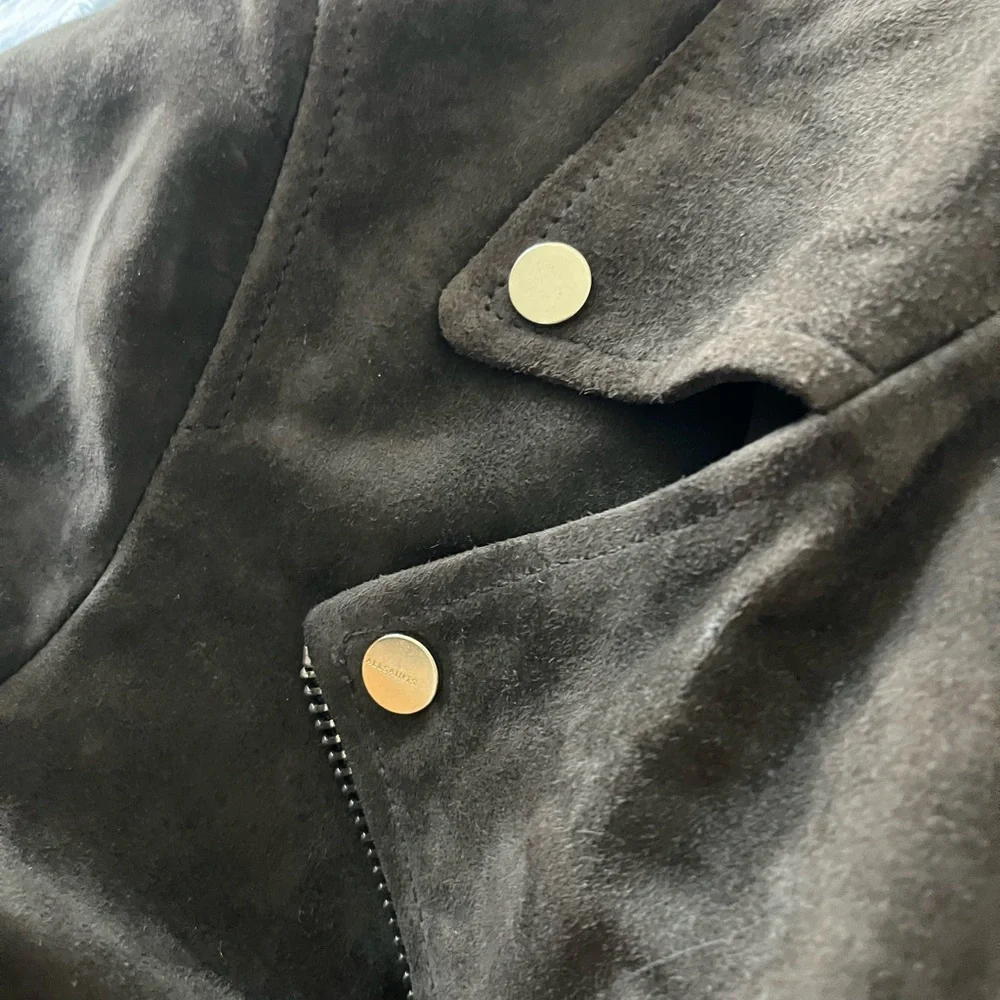 All Saints Olive Leather Jacket - Picture 3 of 7